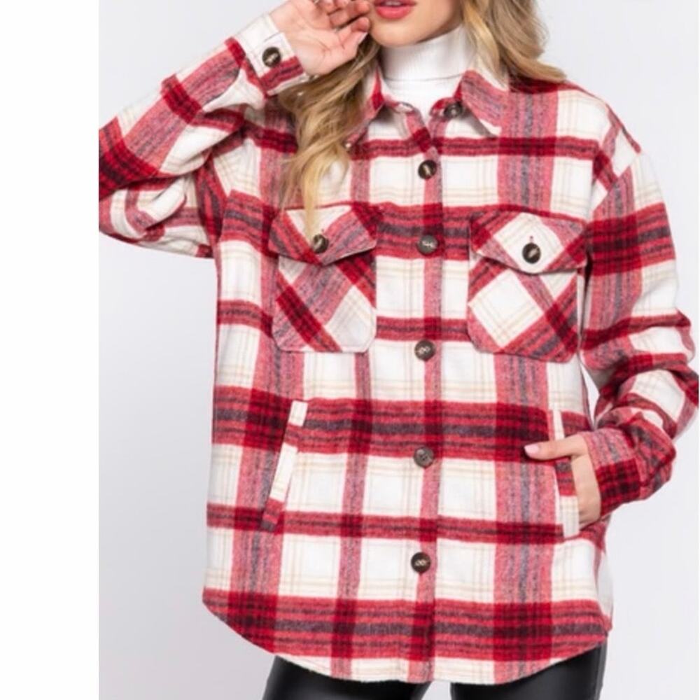Active USA Women's Red & White Plaid Shacket Sz
Small